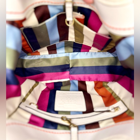 Coach Y2K Ergo White Leather XL Tote Bag w/ Legacy Stripe Interior & Hang Tag - Picture 2 of 8